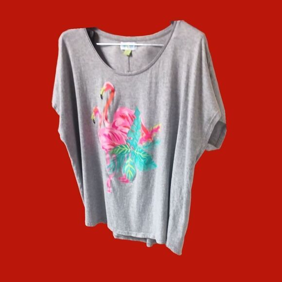 Kiwi Fresh Plus Size New Flamingo Print Tee. - Picture 4 of 14